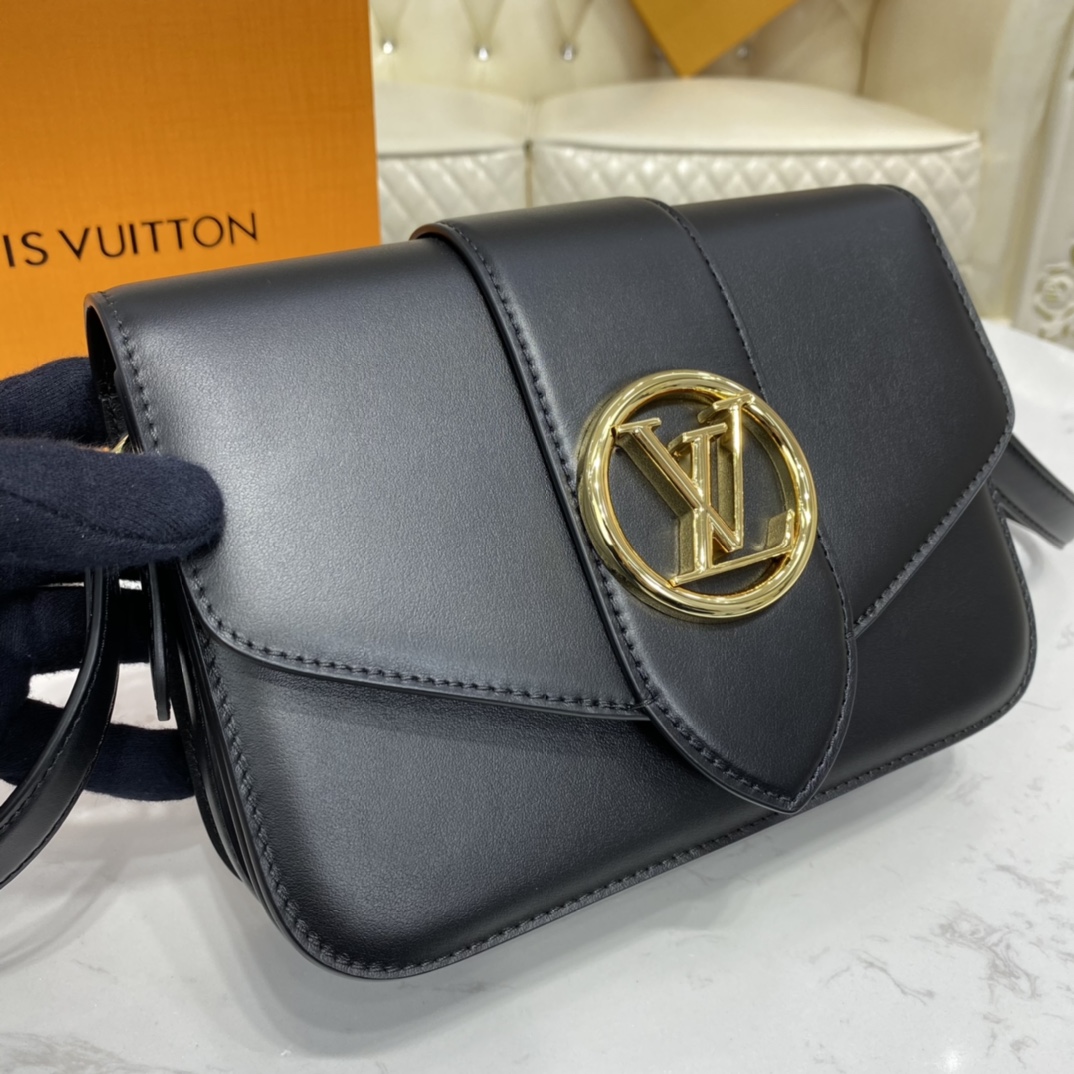 Louis Vuitton LV PONT 9 SOFT Smooth calfskin Shoudler Bag M55948 Black